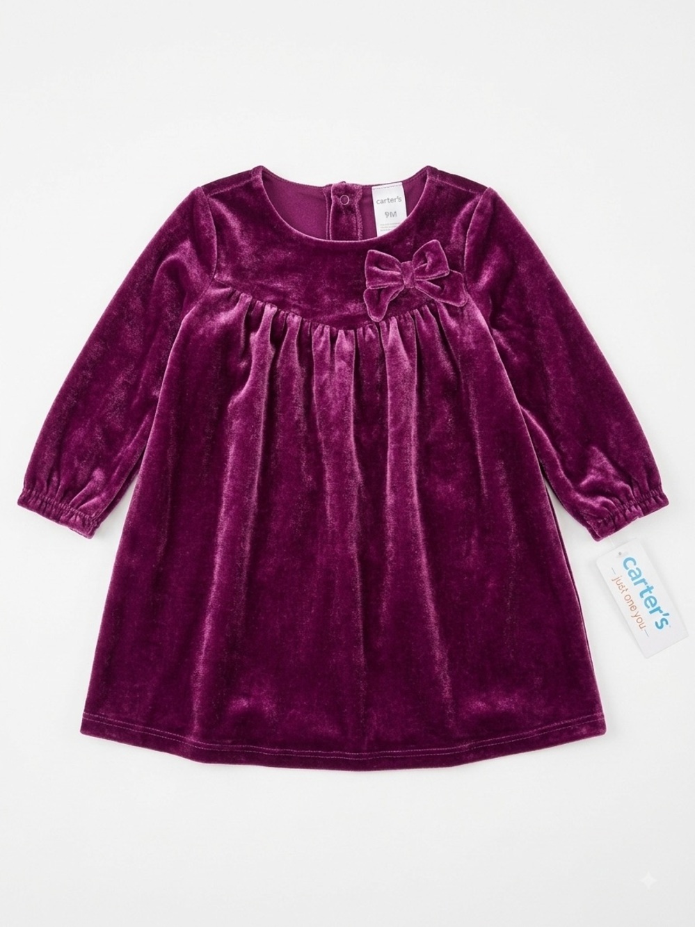 Carter's Plush Velvet Long-Sleeve Dress- Plum Purple